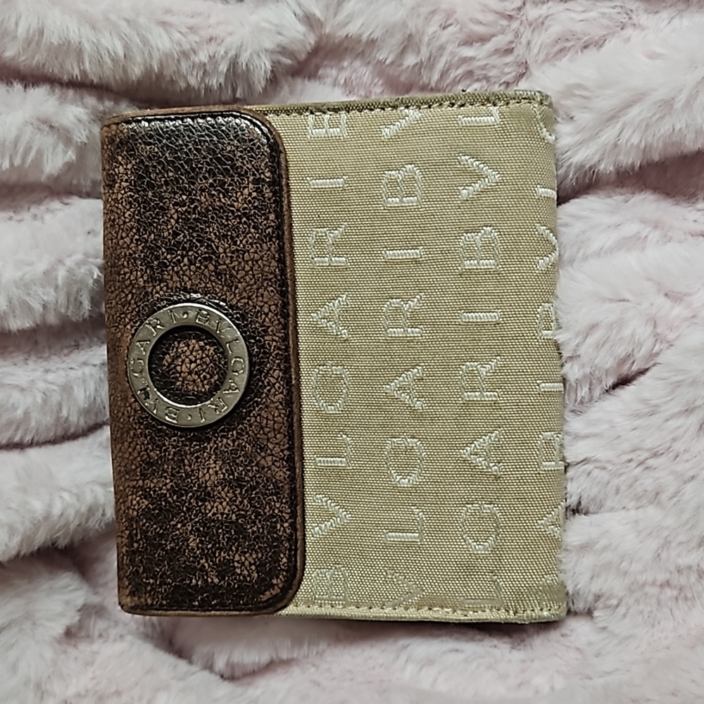 BVLGARI Logo Leather and Canvas Small Wallet
